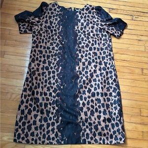 ALFRED SUNG Black and Brown Leopard Patterned Dress
